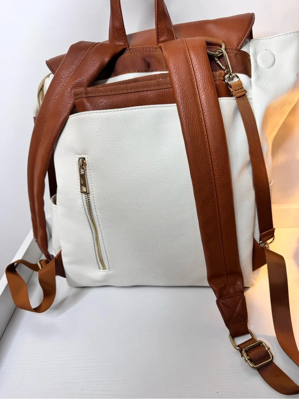 Wren Chestnut Brown and Cream Leather Backpack
